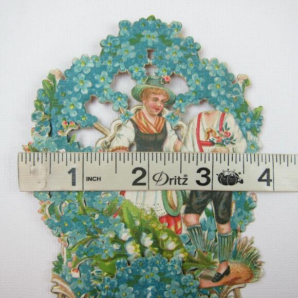 Vintage Valentine 3D Pop Up Die Cut German Girl Red Boy Lederhosen Blue Flowers - Picture 7 of 12